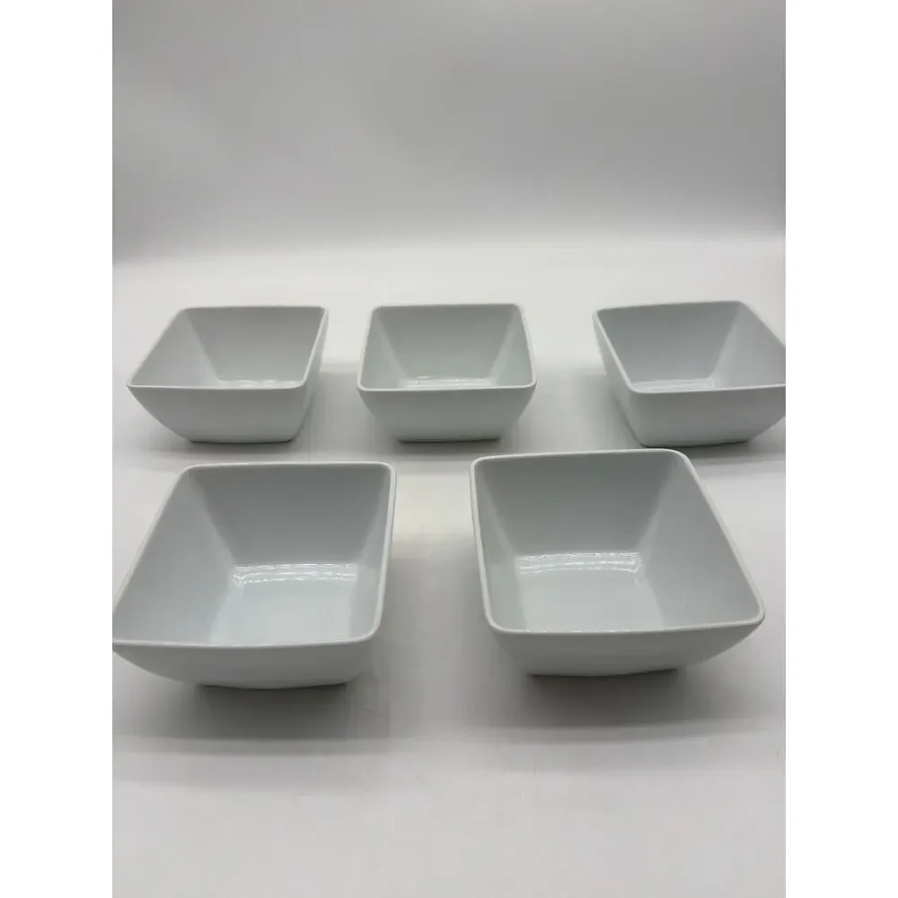 5 World Market White Porcelain Square  Bowls‎  5”x5”